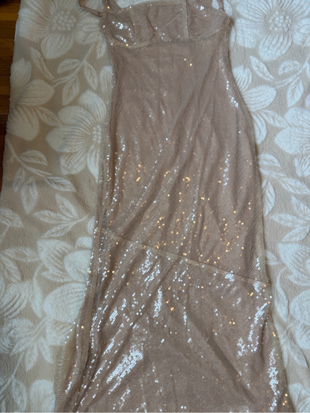 Nude Sequin Maxi Dress with Slim Slip Silhouette